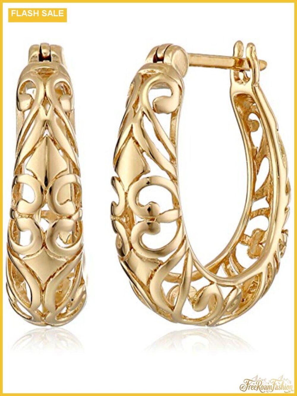 Sterling Silver Open Filigree Swirl Hoop Earrings 18K Gold Plated